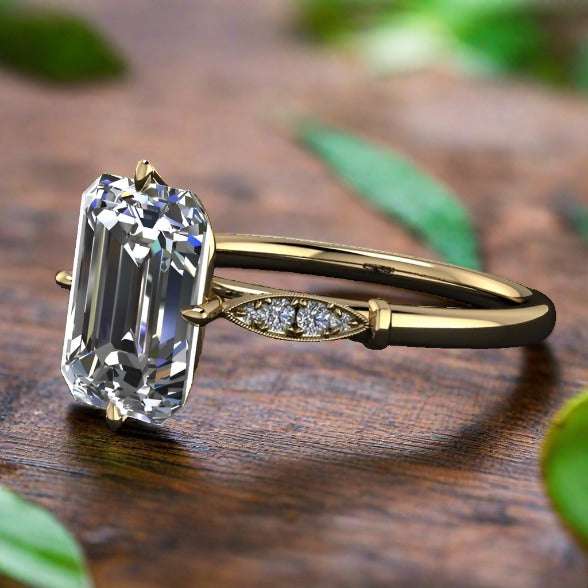 Stunning 4.5ct Emerald Cut Trilogy Ring, Engagement Ring